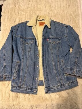 Levi's Light Blue Denim Sherpa Jacket with Cream Lining